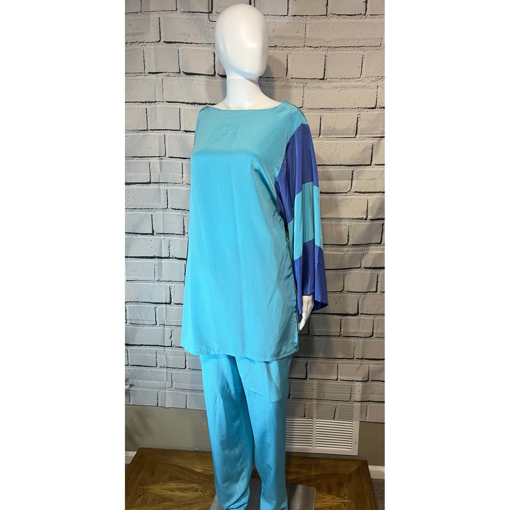 Vintage 80s Rhodes California 2 Piece Pant Set Turquoise Purple Colorblock